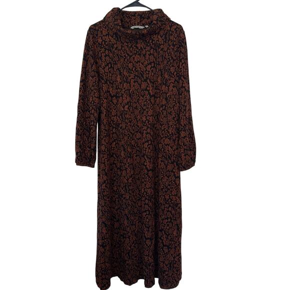 Soft Surroundings Collared Long Sleeve Metallic Floral Midi Dress Size XL Fall - Picture 1 of 9